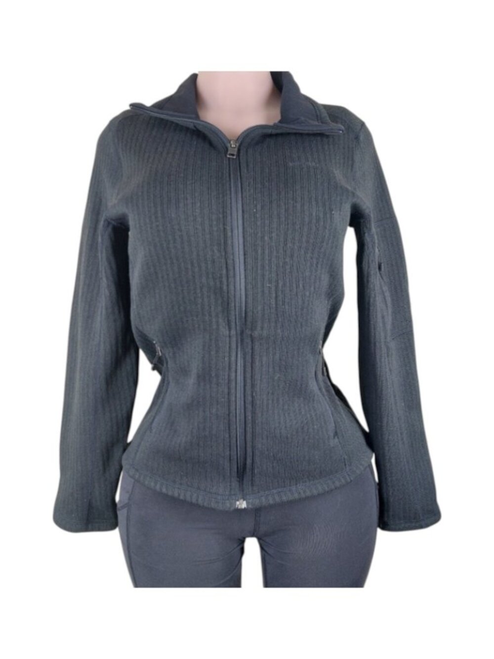 Patagonia Women's Black Cable Fleece Slim Long Sleeve Full-Zip Basic Jacket Sz M